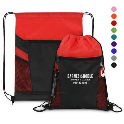Zippered Drawstring Backpack With Mesh Pockets